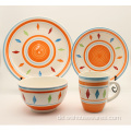 Orange Blumengeschirr Set Handdruck Dinnerset